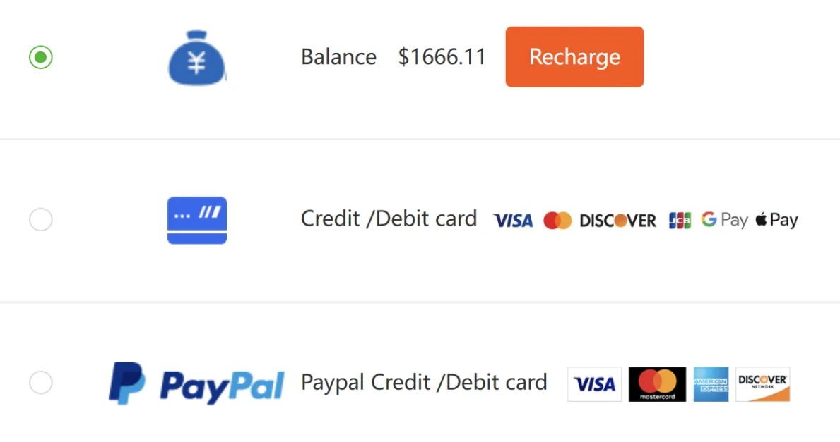 KakoBuy payment methods: balance, card and PayPal