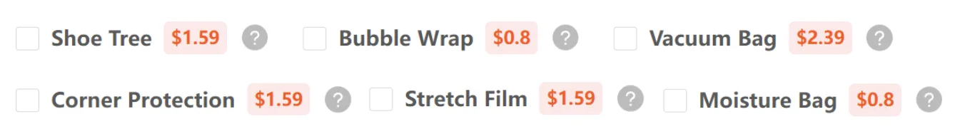 KakoBuy parcel add-ons such as shoe trees and stretch film