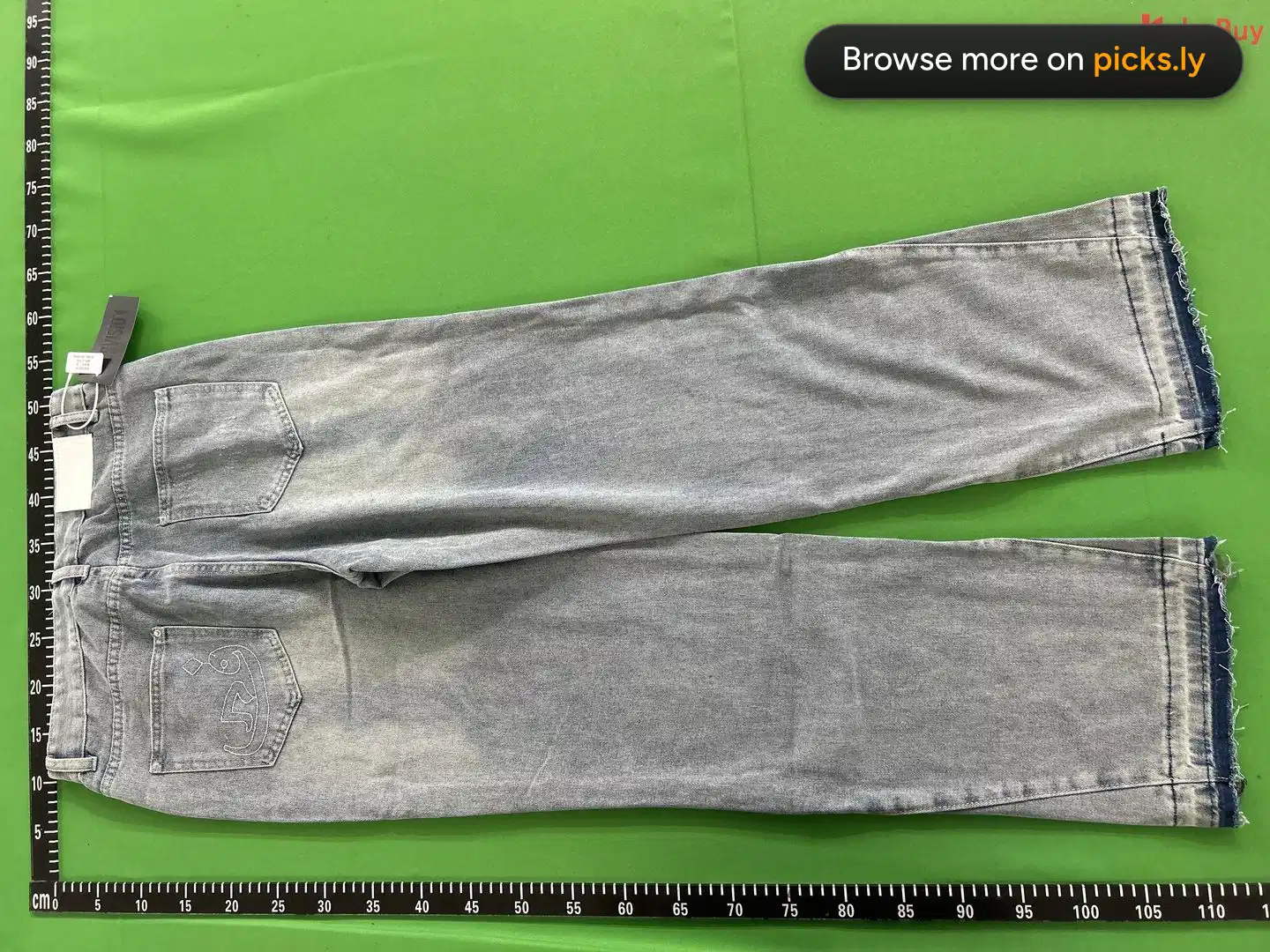 QC photo: Cross border American retro washed distressed denim jeans for men and women, hip-hop casual street style loose and micro flared pants