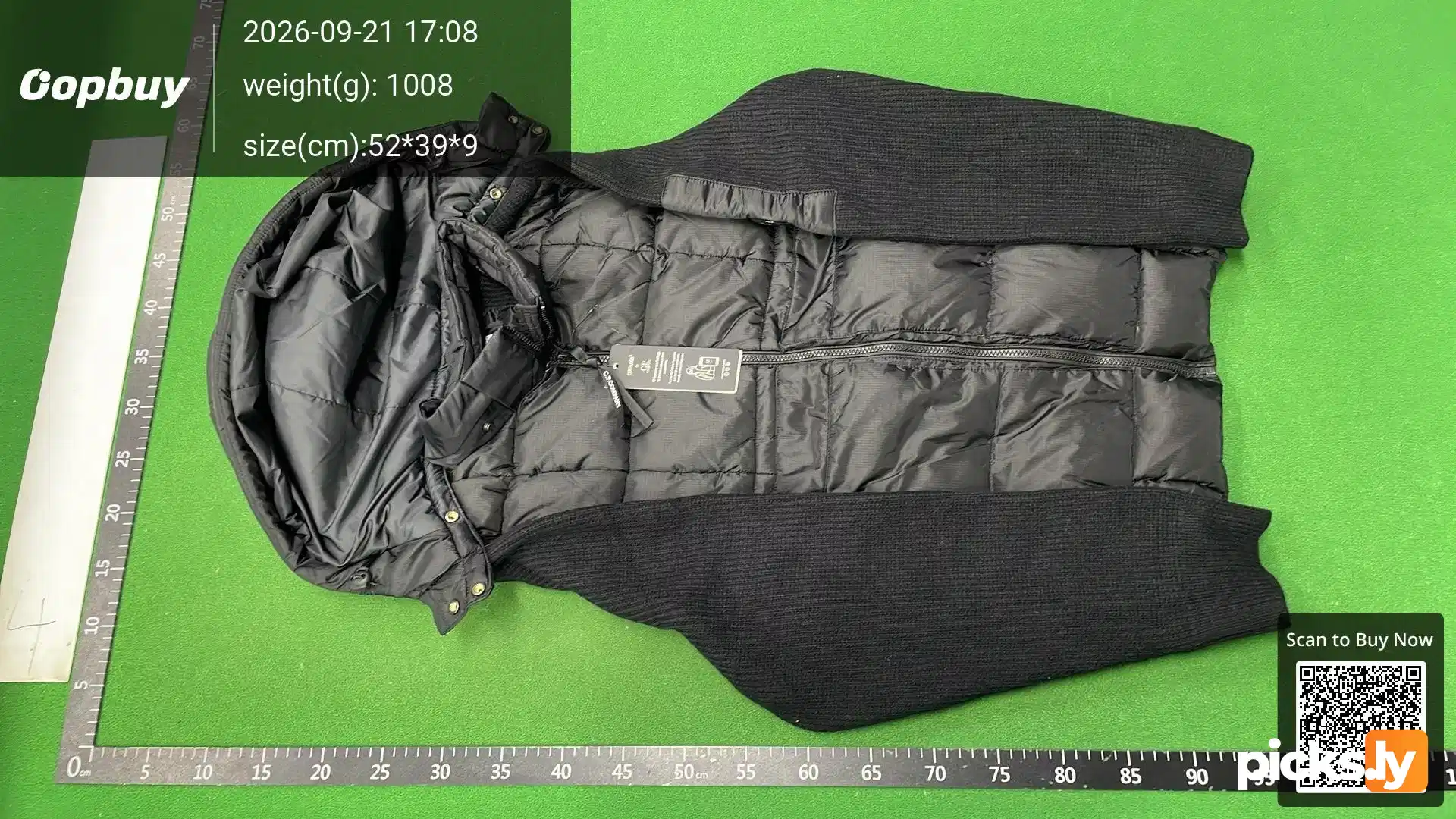 C. P Cross border Company Black Transparent Lens Sleeve Bag Splicing Knitted Hooded Drawstring Clip Cotton Jacket Function QC photo 2