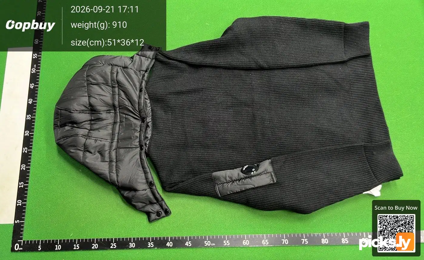 C. P Cross border Company Black Transparent Lens Sleeve Bag Splicing Knitted Hooded Drawstring Clip Cotton Jacket Function QC photo 3