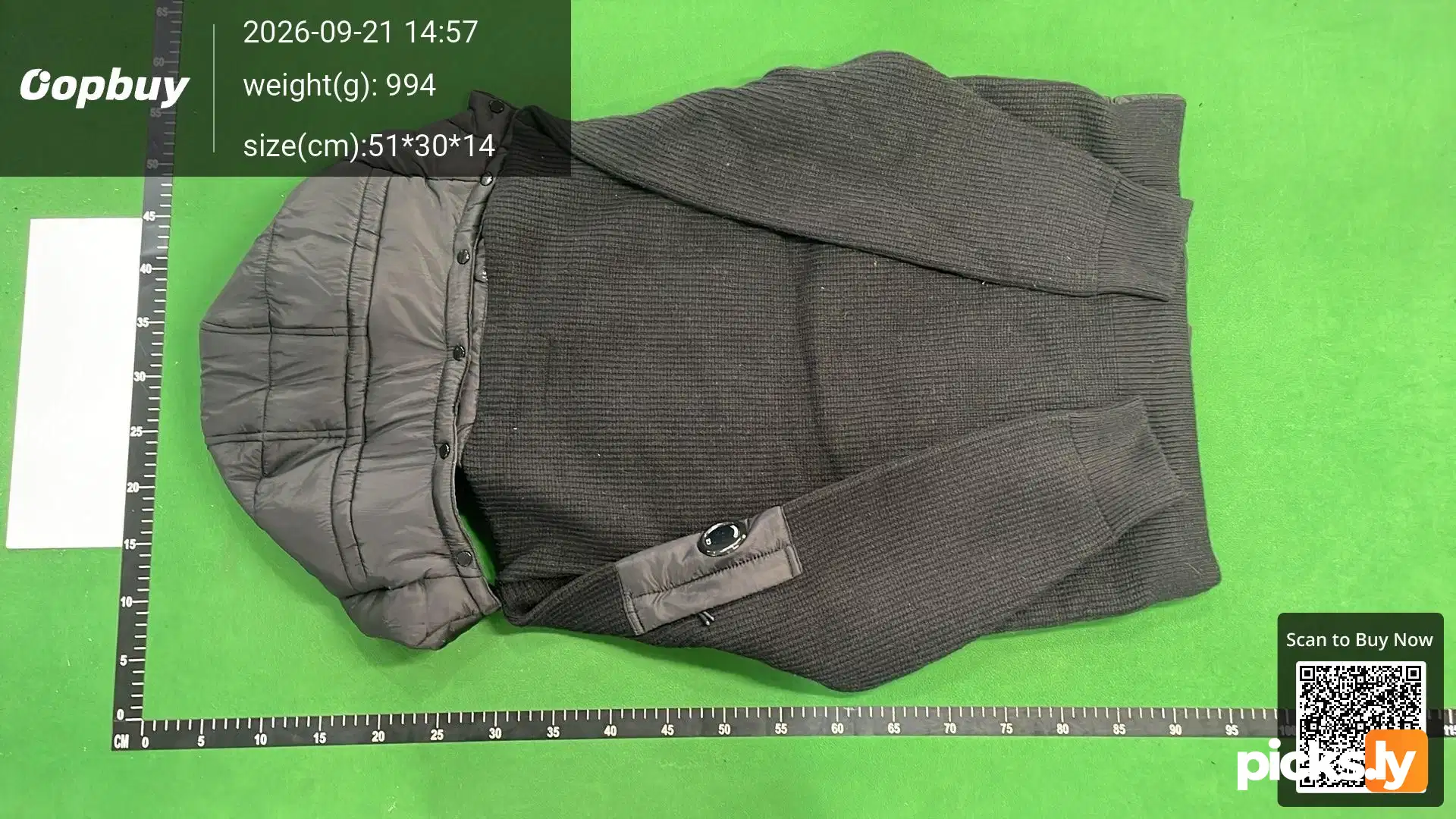 C. P Cross border Company Black Transparent Lens Sleeve Bag Splicing Knitted Hooded Drawstring Clip Cotton Jacket Function QC photo 3